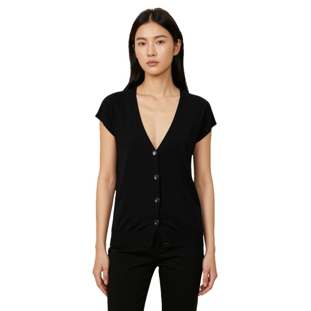 Maison Martin Margiela 4 Black Bamboo Knit Short Sleeve V-Neck Cardigan Size M